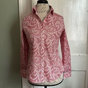 TALBOTS PETITES Red and White Paisley Button Down Blouse